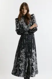 Mono Floral Woven Button Up Maxi Dress