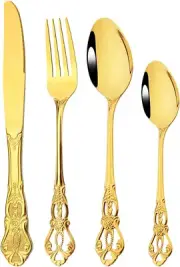 Royal 24-piece Gold Mirror Silverware Dinnerware, 18/10 Stainless Steel Luxury F