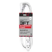 Multiple Outlet Flat Plug White Extension Cord 3 ft, 16/3 Power Strip Flat