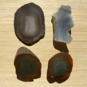 4 Natural Rough Agate Crystal Geode Slices Unpolished Gray Brown Banded Stones