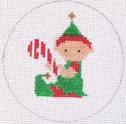 Elf with Candy Cane Ornament Hand Painted Needlepoint Canvas