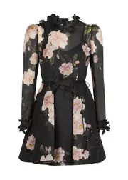 Zimmermann Natura Floral-print Organza Mini Dress - Black - 0 (UK 8 / S) 0 (UK 8 / S)