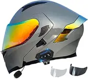 Motorcycle Helmet Modular Bluetooth Full Face Flip Up Dual Visor Motorbike Helmets ECE Approved Motocross Snowmobile Street Moped Racing Crash Helmet for Adult Women