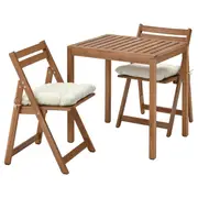 NÄMMARÖ table and 2 folding chairs, outdoor, light brown stained/Kuddarna beige