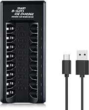 8 Bay AA AAA Battery Charger Individual Fast Charger with Charging Function for Ni-MH Ni-CD AA AAA Universal Battery Charger with LCD, Micro USB Input for AA and AAA Rechargeable Batteries