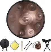 22" D Kurd Handpan Drum 9 Notes 440Hz Tuned Pro Steel Drum Instrument for Adults