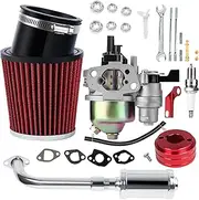 SOFO Carburetor Racing 212cc Performance Kit with Air Filter Exhaust Pipe for 212cc Predator Engine Performance Parts 196cc 6.5HP GX160 BT200x CT200u Predator 212 Stage 2 Kit Go Kart Mini Bikes(Red)