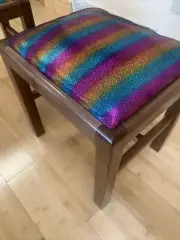 Solid Walnut Wood & Rainbow Metallic cowhide Leather Ottoman pouf footstools