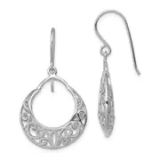 Sterling Silver Rh-Plated Polished Fancy Shepherd Hook Earrings