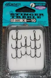 OWNER BLACK CHROME STINGER Treble Hooks 5636-011 Size 10 Super Needle Pack of 8