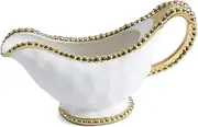 Pampa Bay Golden Salerno Porcelain Gravy Boat with Titanium Beaded Trim, White/Gold