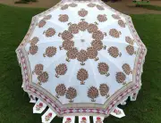 Large Hand Block Print Garden Umbrella Indian Sun Shade Parasols Beach Umbrella