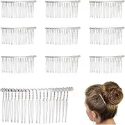 YAFIYGI 10 Pieces Bridal Veil Comb Silver Hair Comb Bridal Hair Comb Metal Hair Combs for Women Wedding Veil Comb 20 Teeth Bridal Hair Comb Decorative Hair Clips for Fine Hair White K