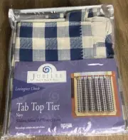 Jubilee Lexington Check Tab Top Tier Navy 58”W X 36”L New Curtains Panels