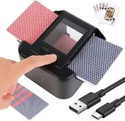 Electric Card Dealer Machine – 2-Deck Semi-Automatic Card Dispenser with 360° Rotating Base & Rechargeable 1800mAh Battery, for Poker, Blackjack, Casino Card Games Black