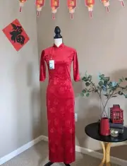 NWT Velvet Red Cheongsam Qipao with Quarter Sleeves for Chinese Lunar New Years