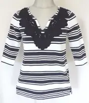 Tommy Hilfiger Women's Three-Quarter Sleeve Striped Knit Top Size: XS