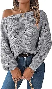 [KEOYA] Women's Knitted Pullover Sweater Bateau Collar Hollow Out Sweater Solid Long Sleeve Jumpers