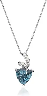 [Gin & Grace] Women's 14K White Gold Genuine London Blue Topaz Pendant With Diamonds (Trillion) Shaped London Blue Topaz (TW1388P-LBT)