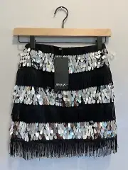 Nasty Gal Skirt Women’s size 4, Fringe and Sequins, black and silver NWT
