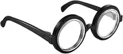 JJiaoLinin Round Glasses with Clear Lenses, Nerd Retro Wizard Glasses, Thick Funny Nerd Glasses for Carnival, Fancy Dress, Theme Party, Fancy Dress, Accessory, Black