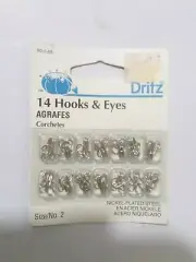Dritz 90-2-65 Hook & Eye Closures, Nickel, Size 2 14-Count NOS