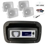 Pyle Marine Radio,Adapter,Spa Bezel,Antenna,Amp,Kit, 4x 5.25" 600W White Speaker