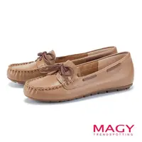 在飛比找momo購物網優惠-【MAGY】牛皮蝴蝶結休閒平底帆船鞋(棕色)