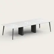 Recess 6 Seat Desk | Office Desk | Office Workstation, White/Black / No Power / Angled