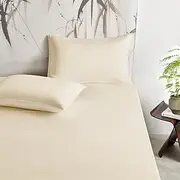 Wake In Cloud - 100% Bamboo Fitted Sheet Set, 3 Pieces, Cooling Breathable & Soft Bed Sheets, Hotel Luxury Silky Bedding, Extra Deep Fitted Sheet & 2 Pillowcases, Ivory, Queen Size