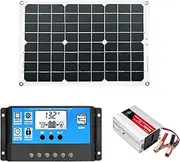 Powered Station With Solar Panel - Solar Powered Kit | Portable 300W Poweres Inverter | Solar Charge Controller With 18W 12V Solar Panel For Home Backup Outdoors Camping RV.