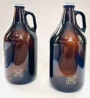 Glass Growlers for Beer, 2 Pack - 64 oz Growler Set with Lids