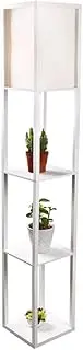 [PULUOMIS] Floor Lamp with Shelves, 3 Layers Wooden Shelf Standing Light, Modern Reading Lamp for Bedroom, Living Room, Office, Home Decoration (Size:26x 26 x 160 cm) (Without Bulb)-White