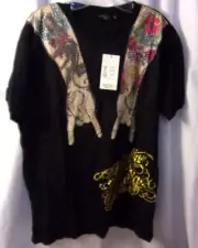 Ed Hardy Christian Andigier XL Short Sleeve Black Sequin Arms NWTS