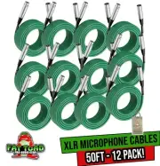 XLR Microphone Cables | 50ft Pro-Audio DJ Green Mic Cords PACK 24 AWG Wires