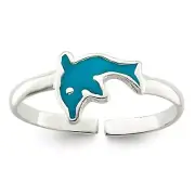 Sterling Silver 8MM Polished Enameled Dolphin Toe Ring