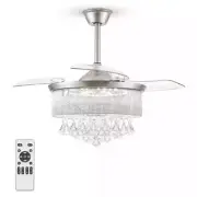HINNIXY 42 in. 3-Colors LED Crystal Retractable Ceiling Fan w/Light Kit&Remote