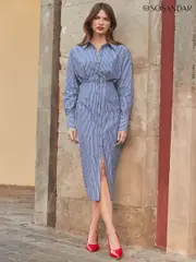 Sosandar Blue Stripe Midi Shirt Dress (B14928) | $173