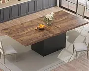 HSH 78” Dinner Table for 6 to 8, Large Wood Rectangular Dining Table, Rustic Kitchen Table only with Black Strong Base, Industrial Dining Room Table for Home Gathering Office, Rustic Brown, 78.74 in