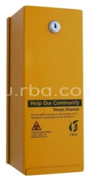 RBA SHARPS DISPOSAL BOX Lockable, Vandal Resistant, Yellow