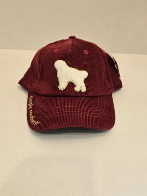 Simply Southern Corduroy Baseball Cap Hat Red w/White Sheep Dog Adjustable
