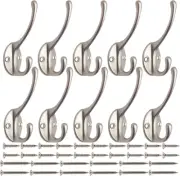 10 Pack Heavy Duty Dual Coat Hooks Wall Mounted with 40 Screws Retro Double Hook