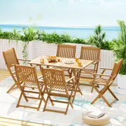 7 Piece Acacia Wood Dining Set Foldable