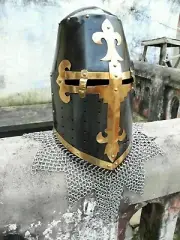 Medieval Viking Helmet Knight Crusader Templar Helmet w Masons Brass Cross