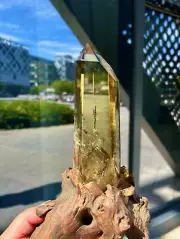 2.17LB Top Natural citrine Quartz obelisk Crystals Tower Point Wand Reiki