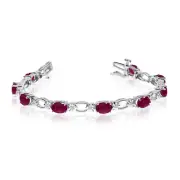 7" 14K White Gold Natural Oval Ruby & Diamond Tennis Bracelet TB1166XW-07