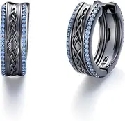 [EUSJ] Mens Hoop Earrings 925 Sterling Silver with Gemstone Celtic Knot Black Earrings for Men Him, one size, Cubic Zirconia, Cubic Zirconia