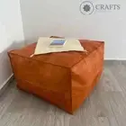 Genuine Footstool Pouffe Handmade Brown Unstuffed Leather Moroccan