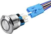 WerFamily 22mm Momentary Push Button Switch 12V Ring Blue LED 1NO 1NC SPDT ON/Off Waterproof Stainless Steel Metal Round with Wire Socket Plug