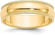 [Diamond2Deal] Men's 10k Yellow Gold 6mm Milgrain Half Round Band Ring Size 11.5